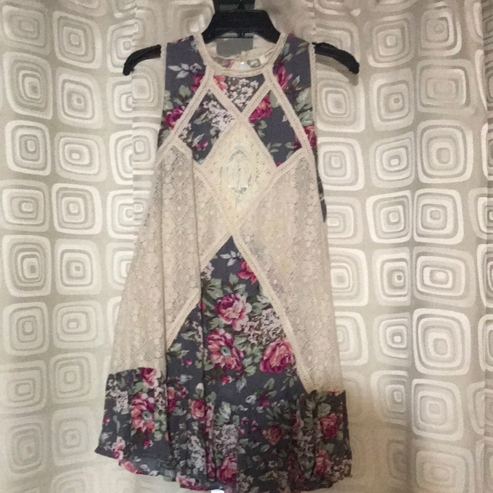 Umgee grey floral tunic dress Sz large